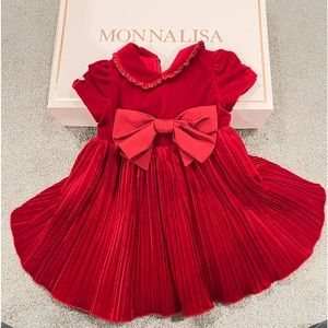 Monnnalisa Red Velvet Dress - 12M
